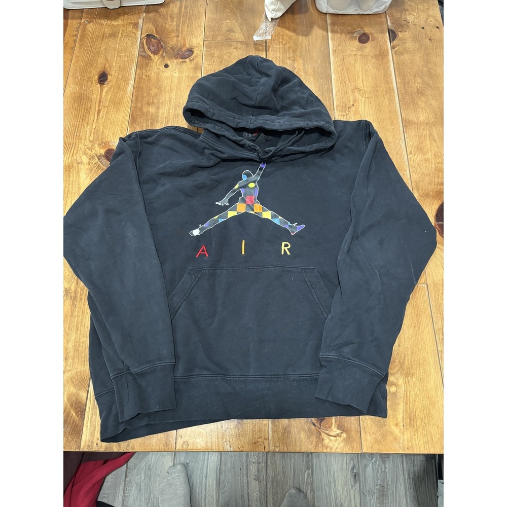 Nike Jordan Jumpman AIR‎ Hoodie Men's Size M Black Colorful Logo Standard Fit